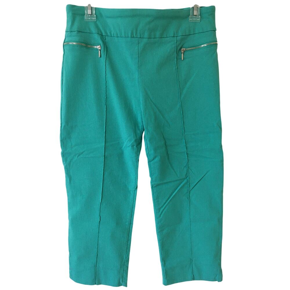 New Directions, Size 10, Green Capris Decorative Silver Zippers Seam Down Legs